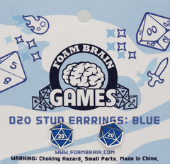 Foam Brain Dice: D20 Stud Earrings: Blue FBG0840